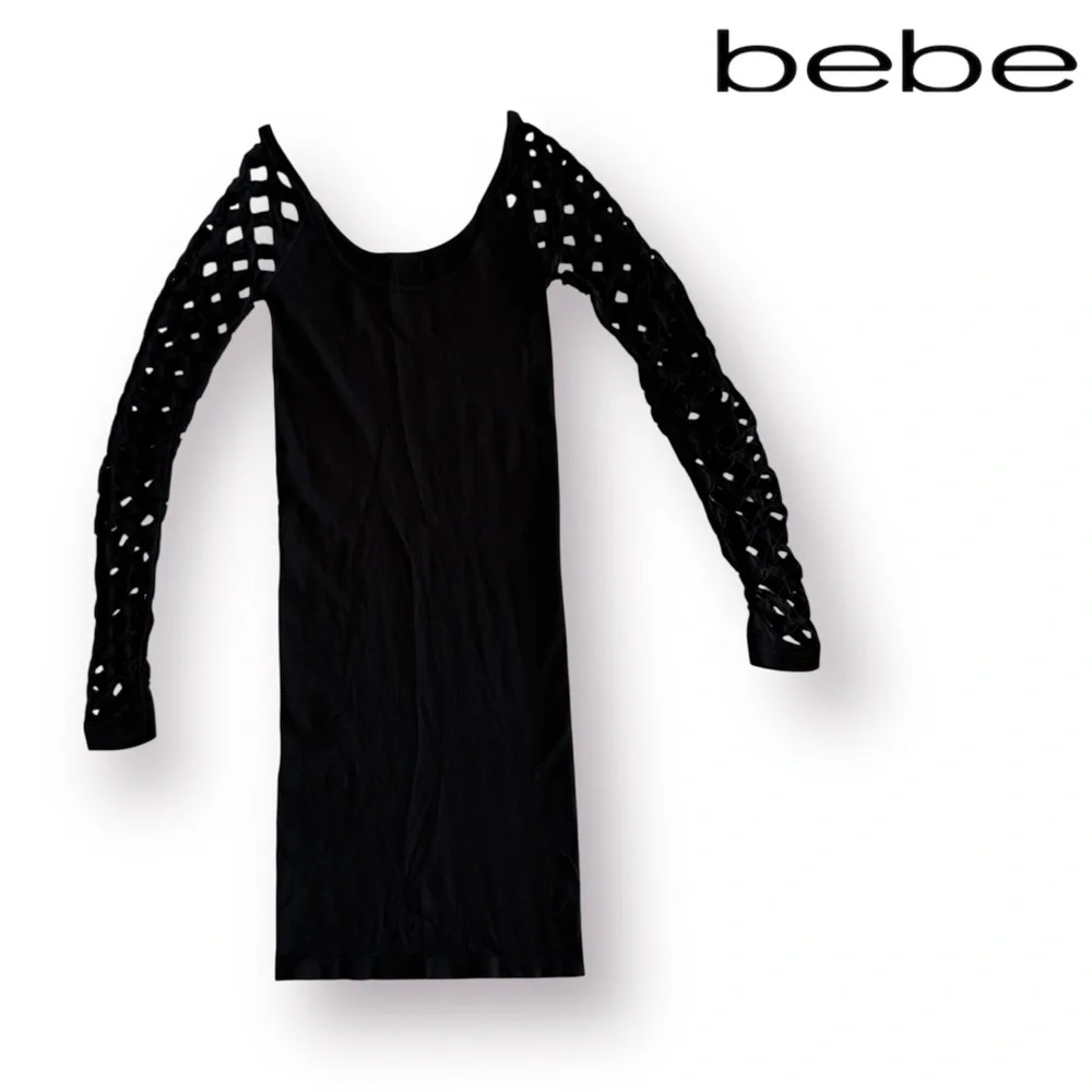 🛍️SALE🛍️ Bebe Black Long Sleeve Bandage Caged Bodycon Mini Dress - Picture 4 of 6